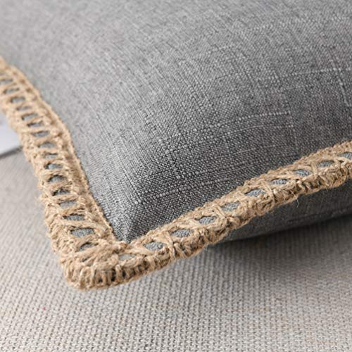 NordECO HOME Set of 2 Throw Pillow Covers - Burlap Linen Trimmed Tailored Edges Decorative Cushion Covers for Bed Home Decoration, 18 x 18, Grey - color: Grey, size: 18" x 18" (Pack of 2)