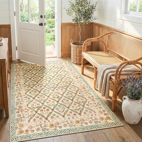 jinchan Haden 4x6 Floral Area Rug Vintage Cottage Decor Soft Non-Slip Low Pile Washable for Bedroom Dining Room Home Office Apartment Small Living Room Carpet Teal Blue - color: Teal Blue, size: 4' x 6' (Rectangular)