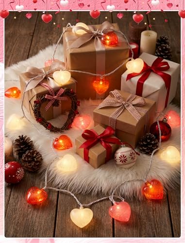 8.5ft Valentine’s Day Heart String Lights Plug in, Valentines Lights with 10 LED Red Pink White Shatterproof Bulbs, Fairy Lights for Indoor Outdoor Home Decor Wedding Party Birthday, Warm White - color: Red Pink White Frosted Heart