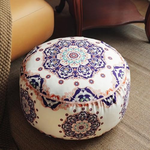 Unstuffed Pouf Cover Ottoman Footrest Bohemian Chenille Foot Stool Floor Bean Bag 20x8 Inches for Living Room Bedroom Home Decor (Blue, Round) - color: Blue
