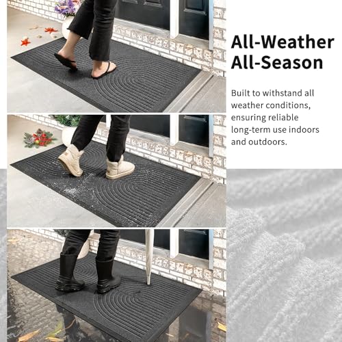RORA Heavy Duty Outdoor Front Door Mat, Non Slip Doormat Outdoor Entrance, Natural Rubber Floor mat for Entryway, Patio, Garage, Porch, 29.5"x17", Grey - color: Grey, size: 29.5*17inch