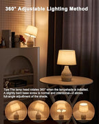 UMEXUS 13” Small Ceramic Cordless Table Lamp with Timer, Dimmer, Linen Shade, Remote Control, Rechargeable Battery Light for Patio Nightstand Kitchen Counter Living Room Side Table, Bulb Included - size: Small-13"H-Rope accent design