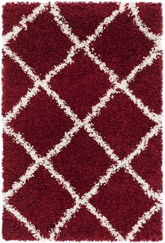 SAFAVIEH Hudson Shag Collection Accent Rug - 2' x 3', Red & Ivory, Modern Trellis Design, Non-Shedding & Easy Care, 2-inch Thick Ideal for High Traffic Areas in Foyer, Living Room, Bedroom (SGH281R) - color: Red/Ivory, size: 2' x 3' (Rectangular)