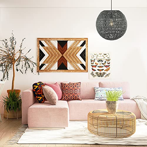 JONATHAN Y 16" Grey/Black Modern Bohemian Woven LED Pendant Light, Adjustable Hanging Ceiling Lamp for Kitchen Island Dining Room, Paper Wicker Shade, Bulb Included (JYL6503D) - color: Gray
