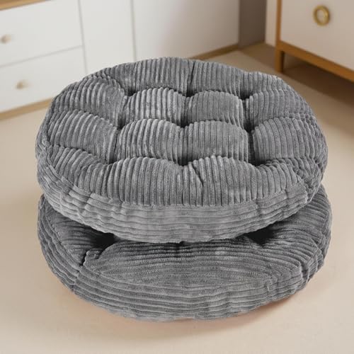 Large Floor Pillow for Adults, 22x22" Memory Foam Floor Cushion with Corduroy Cover, Round Floor Sitting Cushions for Meditation, Lounge,Seating for Yoga, Tatami Living Room (2, Round-Dark Grey) - color: Round-dark Grey