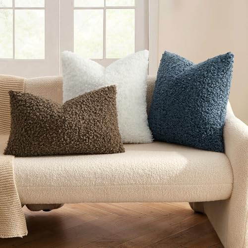 MIULEE Pack of 2 Throw Pillow Covers 18x18 Inch Neutral Navy Blue Faux Fur Decorative Sherpa Pillow Covers Fuzzy Accent Soft Sheepskin Fleece Cushion Cases for Boho Home Decor Couch Living Room Bed - color: Navy Blue, size: 18" x 18" (Pack of 2)