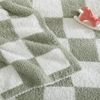WRENSONGE Checkered Throw Blanket, Sage GreenSoft Cozy Fluffy Warm Hand Made Throw Blankets for Couch, Sofa, Chair, Bed, Camping, Picnic, Travel Lightweight Bed Blanket - 30"*40" - color: Aloe Sage, size: Small(30''x40'')