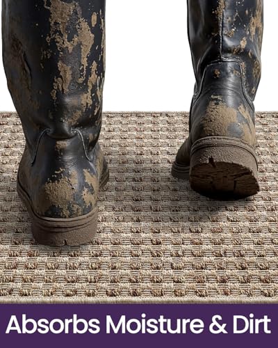 DEXI Dirt Trapper Door Mat, 31x48 Washable Doormat, Dirt Resistant and Absorbent, Easy Clean Low-Profile Floor Rugs for Entryway, Front Door, and Inside Entrance, Checkered Beige - color: Checkered Beige, size: 2'7" X 4' (Rectangular)