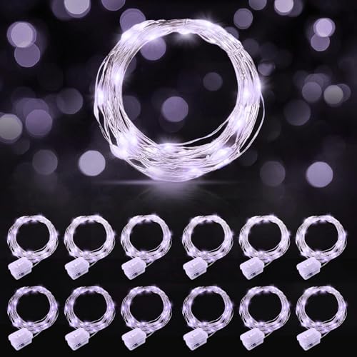 AIKEI 12 Pack Led Fairy Lights Battery Operated String Lights Waterproof Silver Wire 7 Feet 20 Led Firefly Starry Moon Lights for DIY Wedding Party Bedroom Patio Christmas (12 Pack, White) - color: White, size: 12PCS-STANDARD