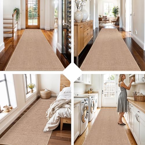 3x10 Runner Rug for Hallways: Washable Non Slip Kitchen Extra Long Jute Runners - Carpet for Bathroom Office Laundry Dining Living Room - Durable Floor Mat Boho Farmhouse Decor (Beige,3x10) - color: Beige, size: 3' x 10' (Rectangular)