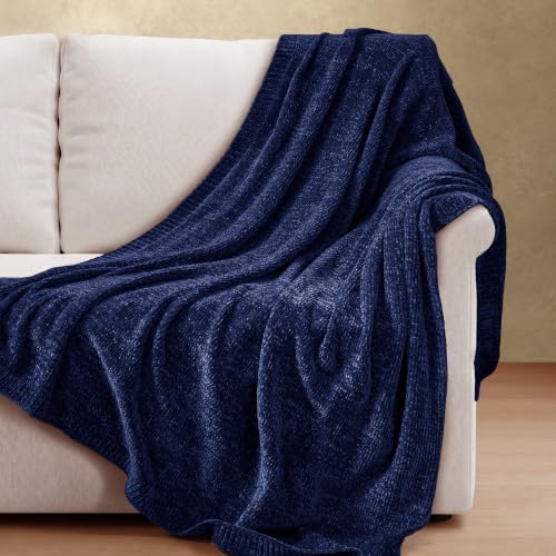 Chenille Throw Blanket for Couch, Cozy Soft Blanket Twin Lightweight Decorative Throw for Living Room Sofa Chair, Stylish Home Decor, Ideal for Gifting, Blue 60"x80" - color: Blue, size: Twin