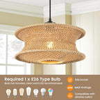 13" Boho Rattan Pendant Light Fixture, Hand Woven Hanging Ceiling Lamp for Kitchen Island, Dining Room, Entryway, Small Rustic Natural Woven Lighting