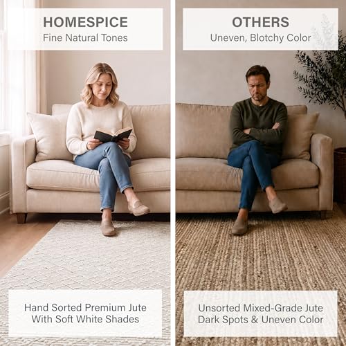 Homespice Mica White & Tan Jute Runner Rug 2x6' - Thick & Firm Premium Handmade Jute Rugs Runner for Hallway and Kitchen, Lays Flat, Won't Fray or Shed, Diamond Trellis Pattern - color: Mica, size: 2' x 6' (Rectangular)
