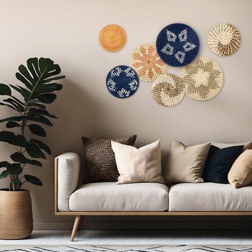 Xuhal 8 Pcs Boho Wall Basket Decor Decorative Bulrush Woven Basket Wall Decor Rustic Farmhouse Hanging Baskets for Kitchen Rustic Home Summer Decorations - style: Modern