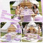 Beeveer 91 x 71 Extra Large Outdoor Boho Picnic Blanket with Purple Table Runner, 6 Throw Pillow Covers 6 Napkins Woven Cotton Yarn Oversize Beach Blanket Washable Picnic Camp Wedding - color: Purple