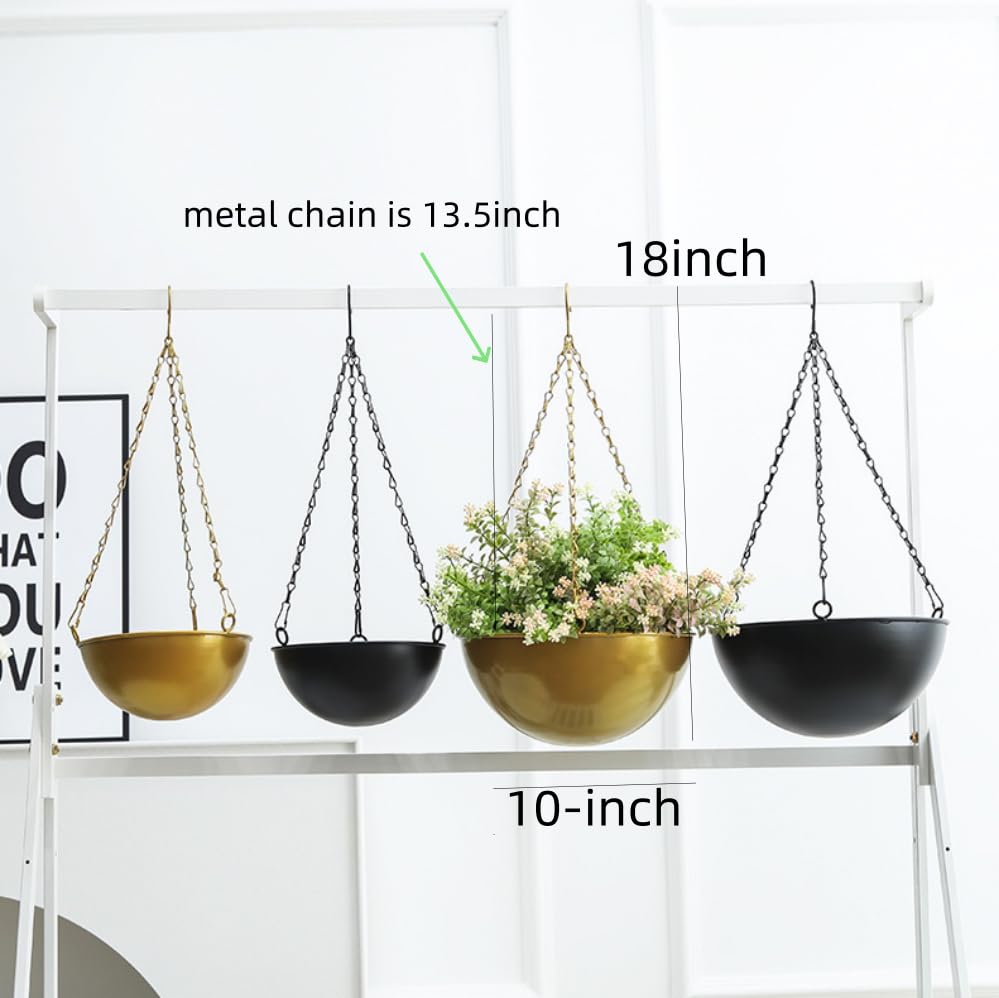 Set of 1 Metal Hanging Planters for Indoor Outdoor Plants, 10" Round Hanging Baskets Large Flower Pots with Chain,Gold Basket for Plant No Holes,Modern Storage Baskets for Garden Home Porch Decor - color: Gold