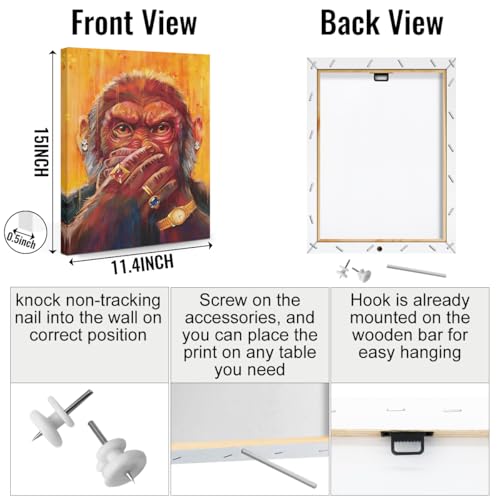 3 Pcs Funny Monkey Canvas Wall Art, Modern Monkey Wall Decor Framed Prints for Home Living Room Corridor Bathroom Cafe Apartment Decor, Housewarming Gifts 11.5x15 Inch - color: Multi 1370