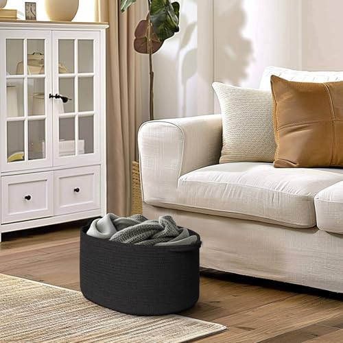 MEGASKET Black Woven Storage Basket, 17"x12"x8" Cotton Rope Baskets for Organizing Dog Toy, Gift, Book, Towel, Cloth, Shoe, Decorative Wicker Storage Bin for Shelves, Closet, Bathroom, Living Room - color: Black
