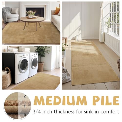 jinchan Solid Plush Runner Rug 2x6 Performance Shaggy Washable Hallway Rug Soft Modern Faux Wool Cozy Non Slip Carpet for Bedroom Laundry Room Living Room Kids Nursery Tan - color: Solid Tan, size: 2' x 6' (Runner)