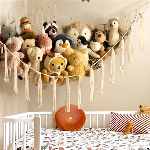 mirolam Stuffed Animal Storage Hammock Net - Toy Hammock Net for Stuffed Animals Corner - Hanging Stuff Animal Organizer Holder Large Size Baby Nursery Room Decor - color: Beige, size: XL Large(51L"*51H"*65"W)