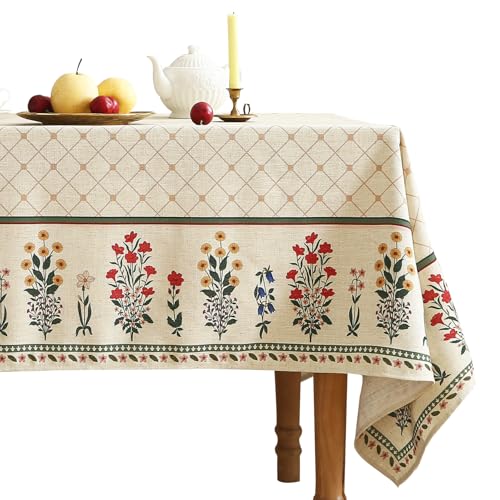 ISAENNE Designer Vintage Linen Floral Table Cloth for Rectangle Table,Fall Colorful Modern Tablecloth,Anti-Wrinkle Decor Tablecloths for Dining Thanksgiving Kitchen,55"*79"-Bertina E - color: Bertina E, size: 79" x 55" (Rectangular)