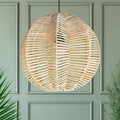 FOREVER BAMBOO Indonesian Hand-Woven Natural Rattan Pendant Light Fixture Circle Shape Woven Wicker Lampshade Chandelier Interior Decor, 15 in H x 15 in W - style: Bali Wave