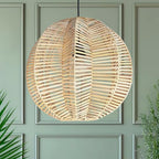 FOREVER BAMBOO Indonesian Hand-Woven Natural Rattan Pendant Light Fixture Circle Shape Woven Wicker Lampshade Chandelier Interior Decor, 15 in H x 15 in W - style: Bali Wave