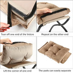 15" Foldable Foot Stool Ottoman with Metal Frame - Washable Khaki Upholstered Indoor/Outdoor Footrest for Living Room, Bedroom, Patio - Space-Saving Compact Design - color: Khaki