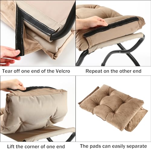 15" Foldable Foot Stool Ottoman with Metal Frame - Washable Khaki Upholstered Indoor/Outdoor Footrest for Living Room, Bedroom, Patio - Space-Saving Compact Design - color: Khaki