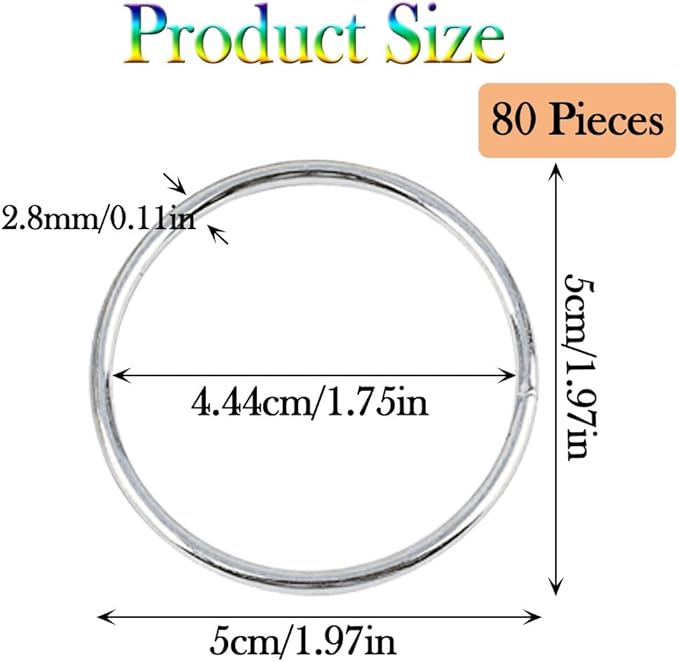 80Pcs Macrame Hoops Ring, BetterJonny 2 Inch Metal Craft Rings Hoops Silver Dream Catcher Rings Wreath Hoop Rings for Home Decorations DIY Crafts and Wall Hanging Crafts