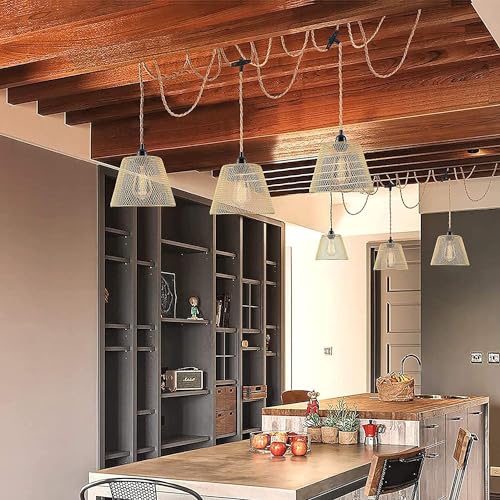 3-Light Hanging Light with Plug in Cord,Plug in Pendant Light 22ft Hemp Rope Pendant Lighting Vintage 3-Light Hanging Lamp Fixtures for Kitchen Island Living Room Bedroom - color: 3 Light