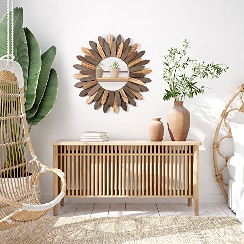 Honiway Boho Wall Decor 21 inch Wall Mirror Rustic Wood Decorative Mirror for Room Decor Rustic Home Decor Farmhouse Wall Decor at Living Room Bedroom Bathroom Hallway Trilcolor - color: Tril Color, size: 21 inch (1 pack)