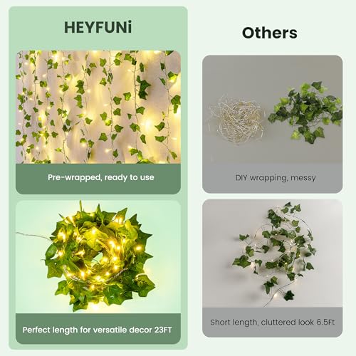 HEYFUNi Vines with Lights, 23 Ft 73 Led Fake Ivy String Lights Plug in, Leaf Lights for Bedroom, Wall, Balcony, Wedding Decor, Warm White - color: Ivy, size: 73 LED-Plug in