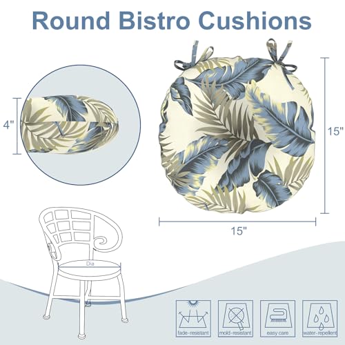 LVTXIII Outdoor Bistro Chair Cushions, 15"x15"x4" Round Patio Chair Cushions, All Weather Tufted Seat Cushions for Patio Furniture Use, Set of 2, ‌Lush Palm Blue - color: ‌lush Palm Blue