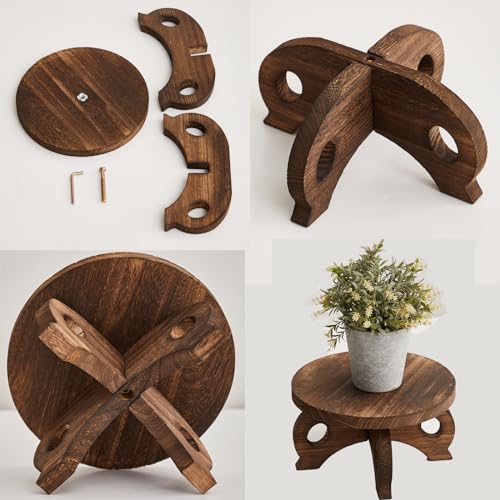 Plant Stand Indoor Round Wood Risers Display Stands Decorative Table for Flowers Stand Indoor Rustic Balcony Decor Pedestal Board Plant Holder Rise - color: Brown, size: Wood