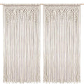 Foreate Macrame Curtains Long Cotton Macrame Wall Hanging Boho Beaded Curtain for Window Doorway Handmade Wedding Backdrop Room Divider, 2 Panels 79" L x 35" W - size: 35.5"W x 79"L (Pack of 2)