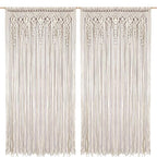 Foreate Macrame Curtains Long Cotton Macrame Wall Hanging Boho Beaded Curtain for Window Doorway Handmade Wedding Backdrop Room Divider, 2 Panels 79" L x 35" W - size: 35.5"W x 79"L (Pack of 2)