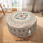 MOCOFO Round Bohemian Ottoman Pouf Cover, 18 Inch, Cotton Blend, Church Window Print, Living Room Storage Footrest, Cover Only (Little Wild) - color: Little Wild