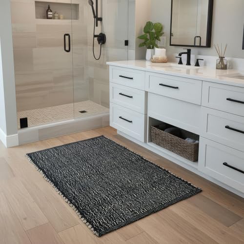 Black 2X3 Jute Rug Braided Construction - Farmhouse Woven Carpet - Mid-Century Modern Floor Covering for Entryway or Kitchen, 2' x 3' - color: Black, size: 2' x 3'