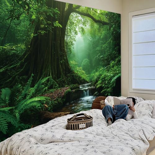 Apdidl Forest Nature Green Extra Large Tapestry for Bedroom Decor, Misty Landscape Large Tree Tapestries Wall Mural Hanging, Fantasy Scenic Big Tree Rivers Backdrop for Living Room Indoor Outdoor Decoration 71"X90" - color: Forest Tree Tapestry, size: 90"