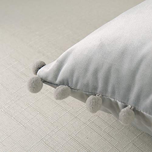 Elegant Comfort POM-POM Fringe Velvet Cushion Covers Set of 2, Velvet Soft Solid Decorative Square Throw Pillow Covers Set Cushion Case for Couch Bed, Livingroom 18 x 18 Inch (45 x 45 cm), Silver Grey - color: Silver Grey, size: 18" x 18" (Pack of 2)