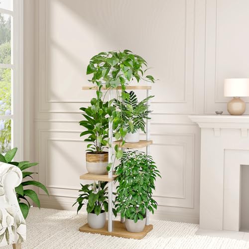 Bamworld Plant Stand Indoor, Corner 4 Tier Metal Plant Shelf for Multiple Plants, Tiered Flower Pot Stands for Patio Garden Balcony Living Room Bedroom, White - color: White, size: 4 Tier