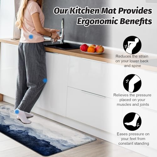 MAYHMYO Anti Fatigue Kitchen Mat - Set of 2 - Blue Mountains Design Comfort Mats - Cushioned, Non Slip Floor Mat - color: Blue Mountains, size: 29"L X 17.3"W X 0.4"Th + 47"L X 17.3"W X 0.4"Th