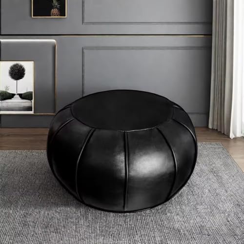 Louis Donné Round Unstuffed Faux Leather Pouf Ottoman Cover, Portable Indoor Outdoor Foot Rest Cover with Invisible Zipper, Sturdy Footstool Cushion Case for Home Patio Balcony Daily Use, Cover Only - color: St126black