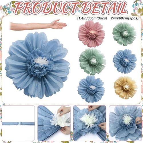 Giegxin 6 Pcs 31.5", 24" Boho Giant Paper Flower Morandi Back to School Bulletin Board Decoration Large Green Blue Classroom Tissue Flower for Wall DIY Nursery Photo Backdrop First Day of School Party - color: Pink,Green,Yellow,Blue, size: 31.5", 24"