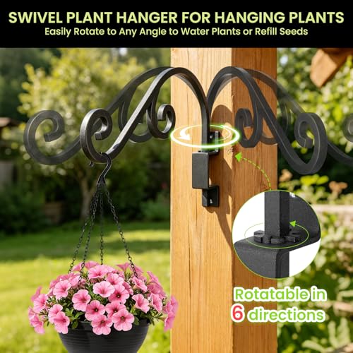 GOODBUY Swivel Plant Hangers Outdoor: 16 Inch Bird Feeder Plant Hanger Metal Wall Mount Hanging Plant Brackets Indoor Wall Hooks Outdoor for Hanging Baskets, Wind Chimes, Lanterns, Flower Pots, Black - color: Matte Black - 1 Pack