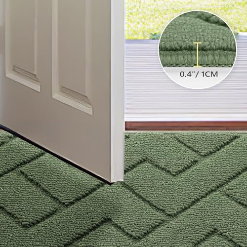 hicorfe Indoor Door Mat,20"x32" Non Slip Door Mat Indoor Entrance,TPR Backing Dirt Trapper Entryway Mat,Washable Floor Mats,Low-Profile Welcome Mat for Hallway,Entrance,Front Back Door(Green) - color: Green, size: 32" x 20" (Rectangular)