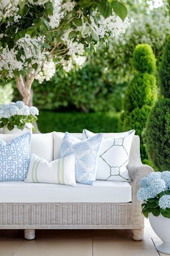 Hofdeco Premium Grandmillennial Coastal Hampton Patio Indoor Outdoor Throw Pillow Cover Only, 20"x20" Water Repellent for Backyard, Couch, Poolside, Baby Blue Print Abstract Plam Leaves - color: Baby Blue Abstract Plam Leaves 20"x20"