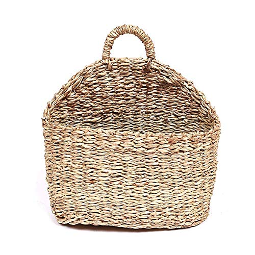 Seagrass Wicker Storage Basket with Handle - Semi-Circular Willow Woven Hanging Basket for Home, Garden, Wedding Wall Decor