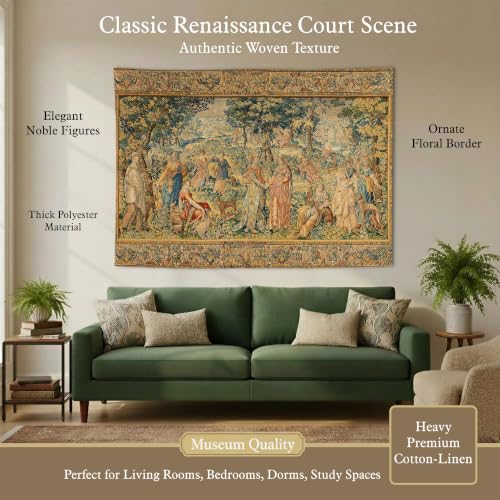 LATETOMT Medieval Tapestry Wall Hanging 60x44in, Renaissance Court Scene Wall Art, Vintage Polyester Tapestry for Living Room Bedroom Dorm LTMTAYW442 - color: Brown-1, size: 60"L x 44"W